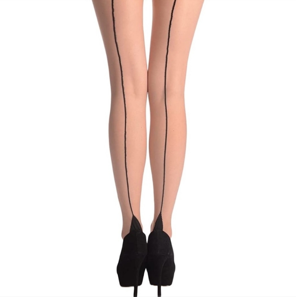 RETRO BLACK BACK SEAM Panty Hose size Med. New and unused.
